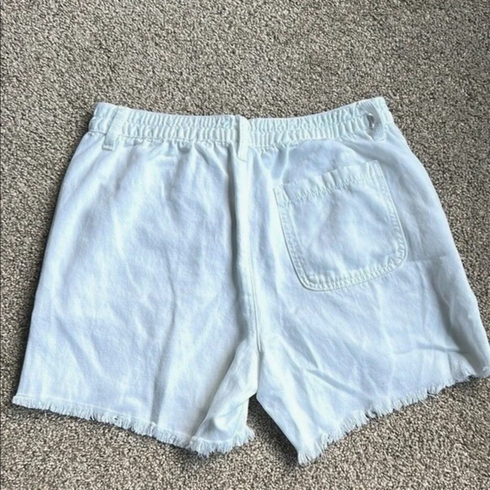 Aerie White Denim Shorts Frayed Hem Lyocell Linen Blend High‎ Waist Small